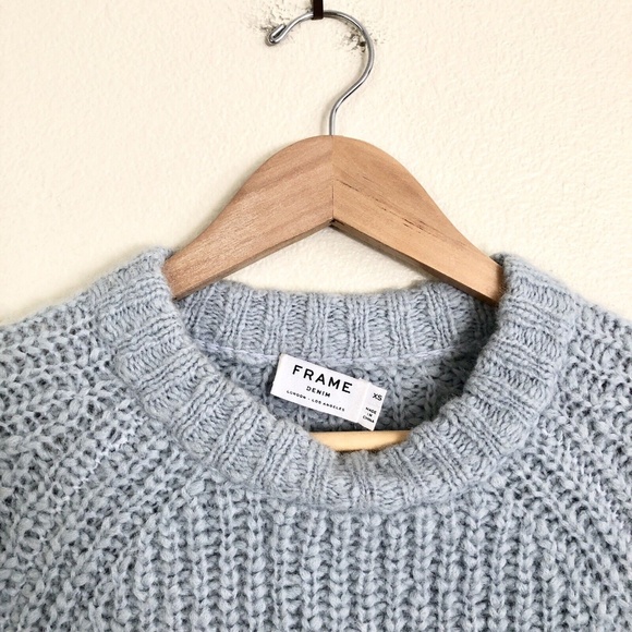 FRAME Cuffed Alpaca Wool Raglan Sweater in Powder Blue - Picture 8 of 12